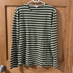 Armor Lux Long Sleeve T-Shirt Green and White Striped Size Small